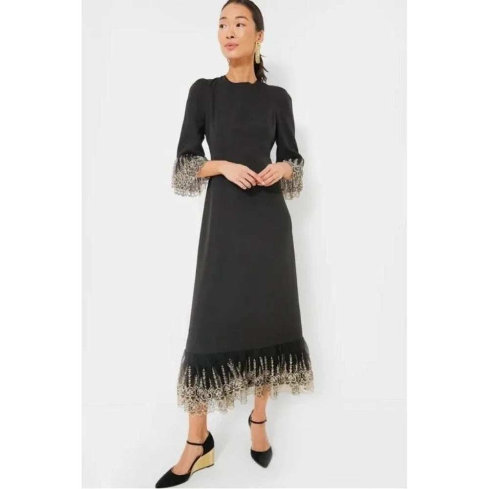 Pomander Place Tuckernuck Women's Lillith Maxi Dress Black Gold Lace M Formal